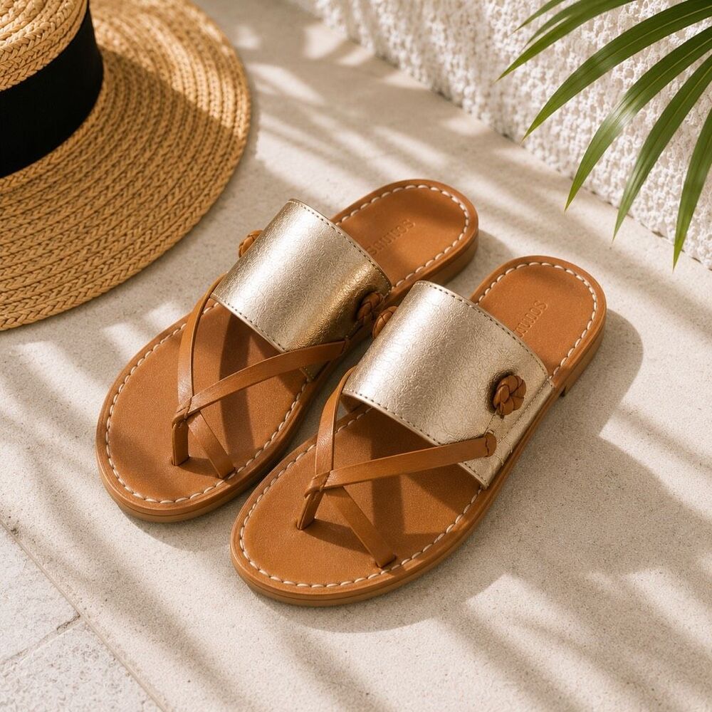 Soludos Metallic Leather Sandals Size 7 Gold Tan Slip-On NWT - Picture 5 of 6